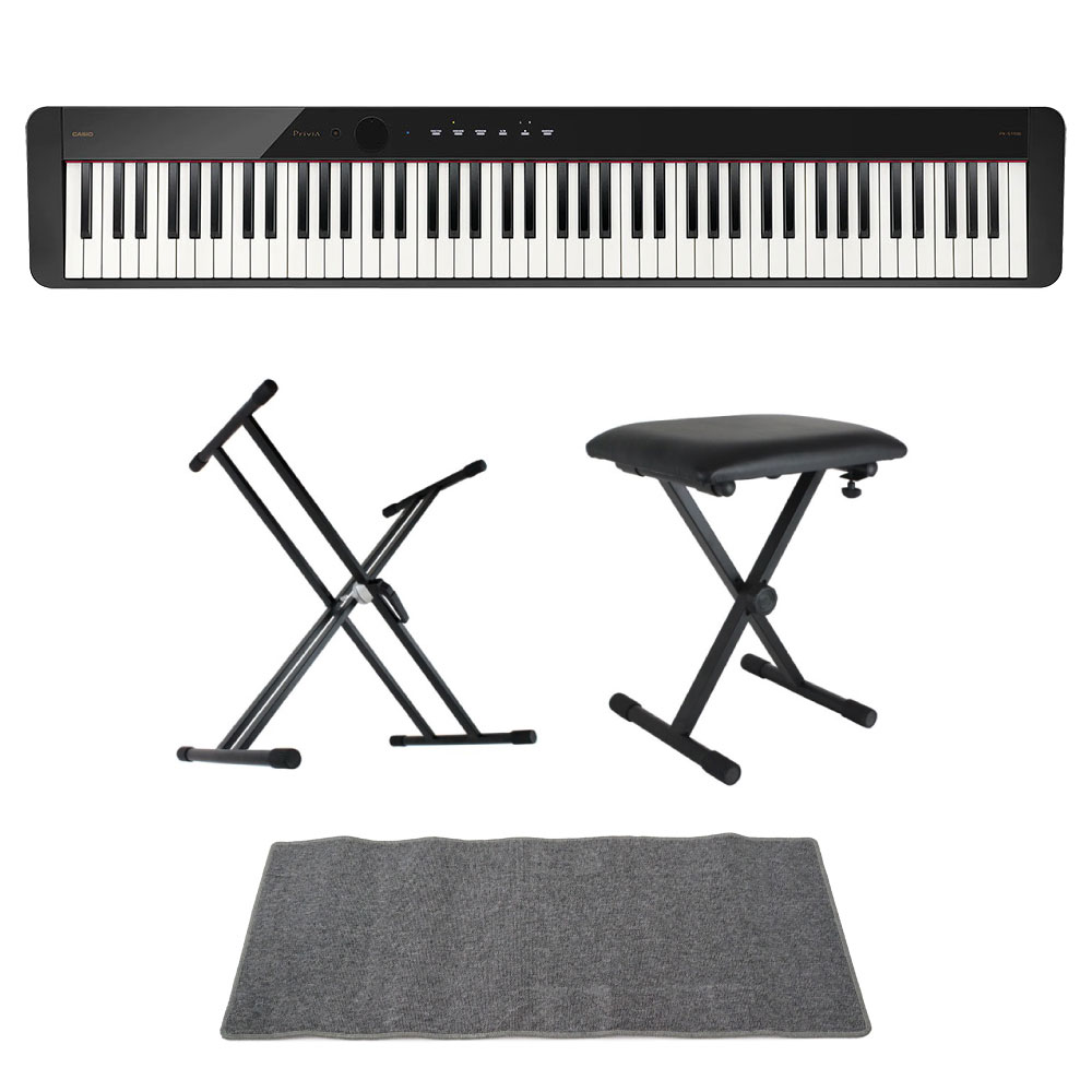 カシオ CASIO Privia PX-S1100 BK 電子ピアノ キーボードスタンド キーボードベンチ ピアノマット(グレイ)付きセット(カシオ  プリヴィア スリムな電子ピアノ ブラック 黒) 全国どこでも送料無料の楽器店