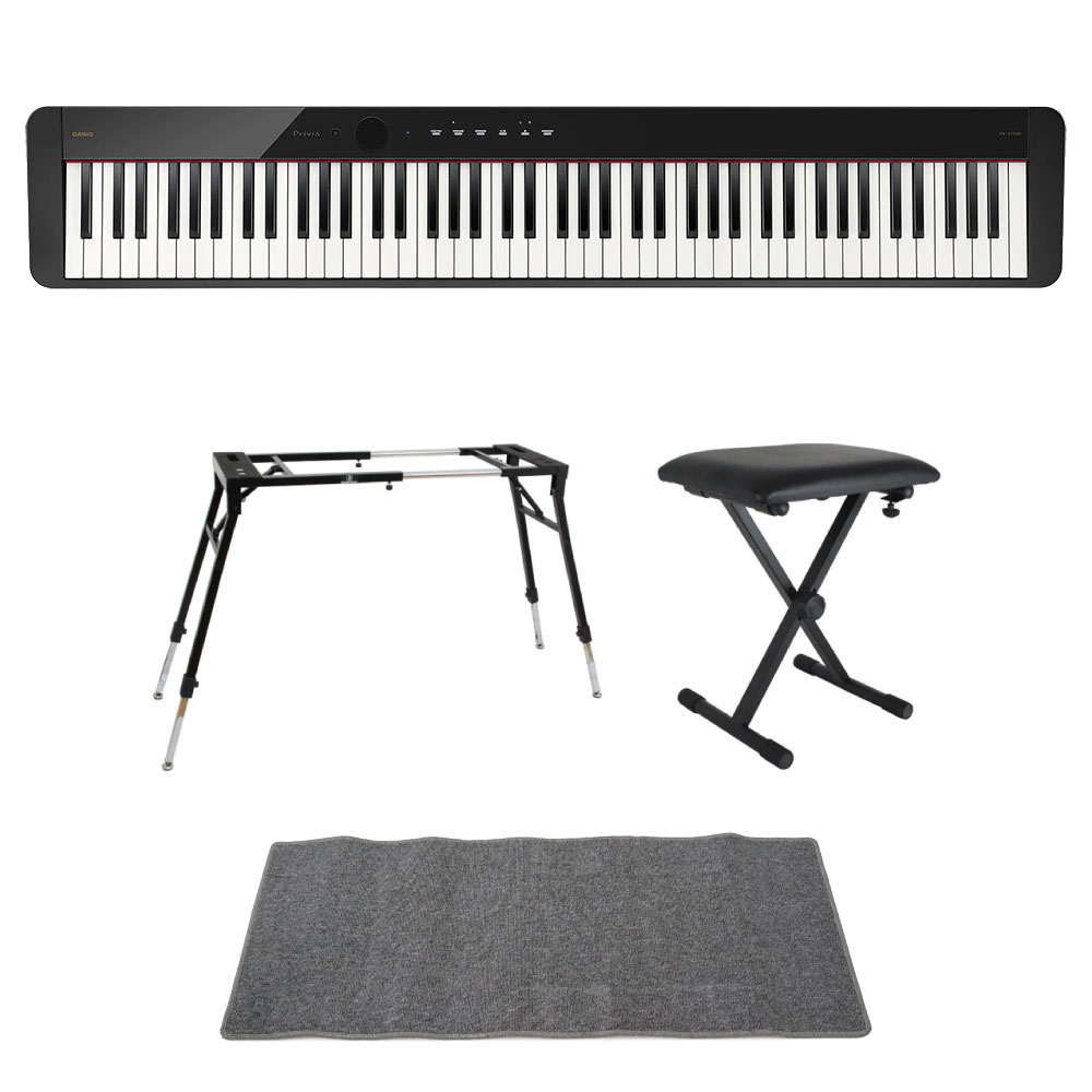 カシオ CASIO Privia PX-S1100 BK 電子ピアノ 4本脚型キーボードスタンド キーボードベンチ ピアノマット(グレイ)付きセット(カシオ  プリヴィア スリムな電子ピアノ ブラック 黒) 全国どこでも送料無料の楽器店