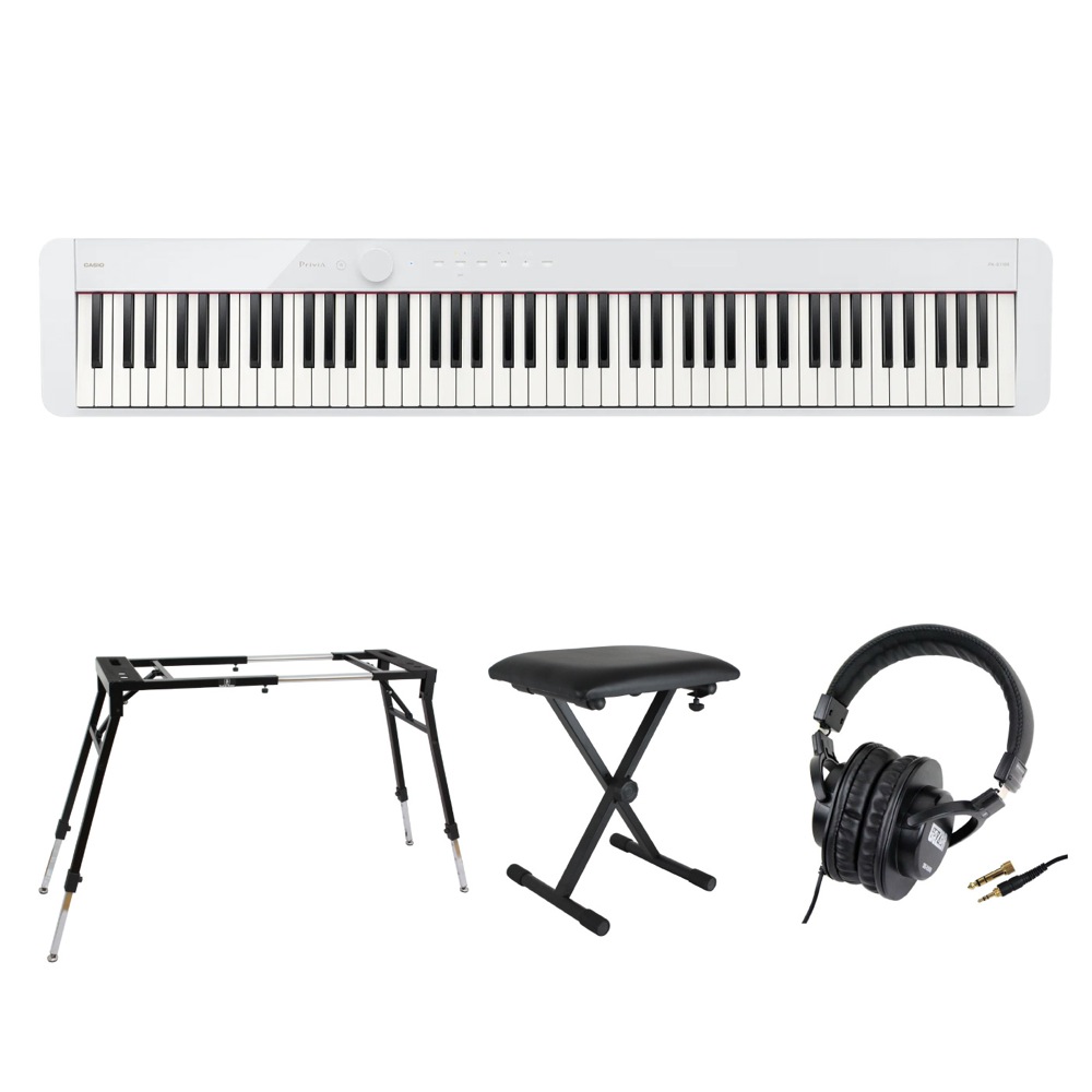 CASIO Privia PX-S1100 WE 電子ピアノ キーボードスタンド キーボードベンチ ヘッドホン 4点セット [鍵盤 Fset]