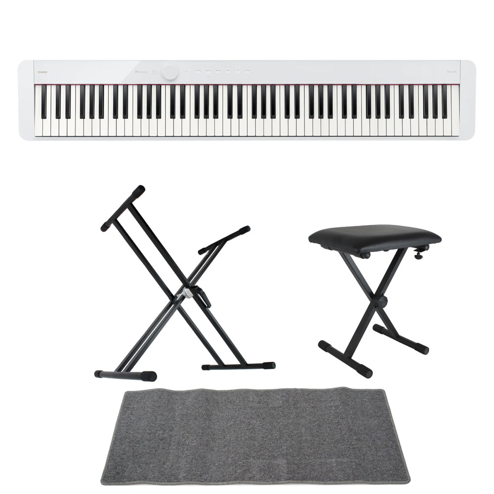 CASIO Privia PX-S1100 WE 電子ピアノ スタンド ベンチ マット 4点セット [鍵盤 EMset]
