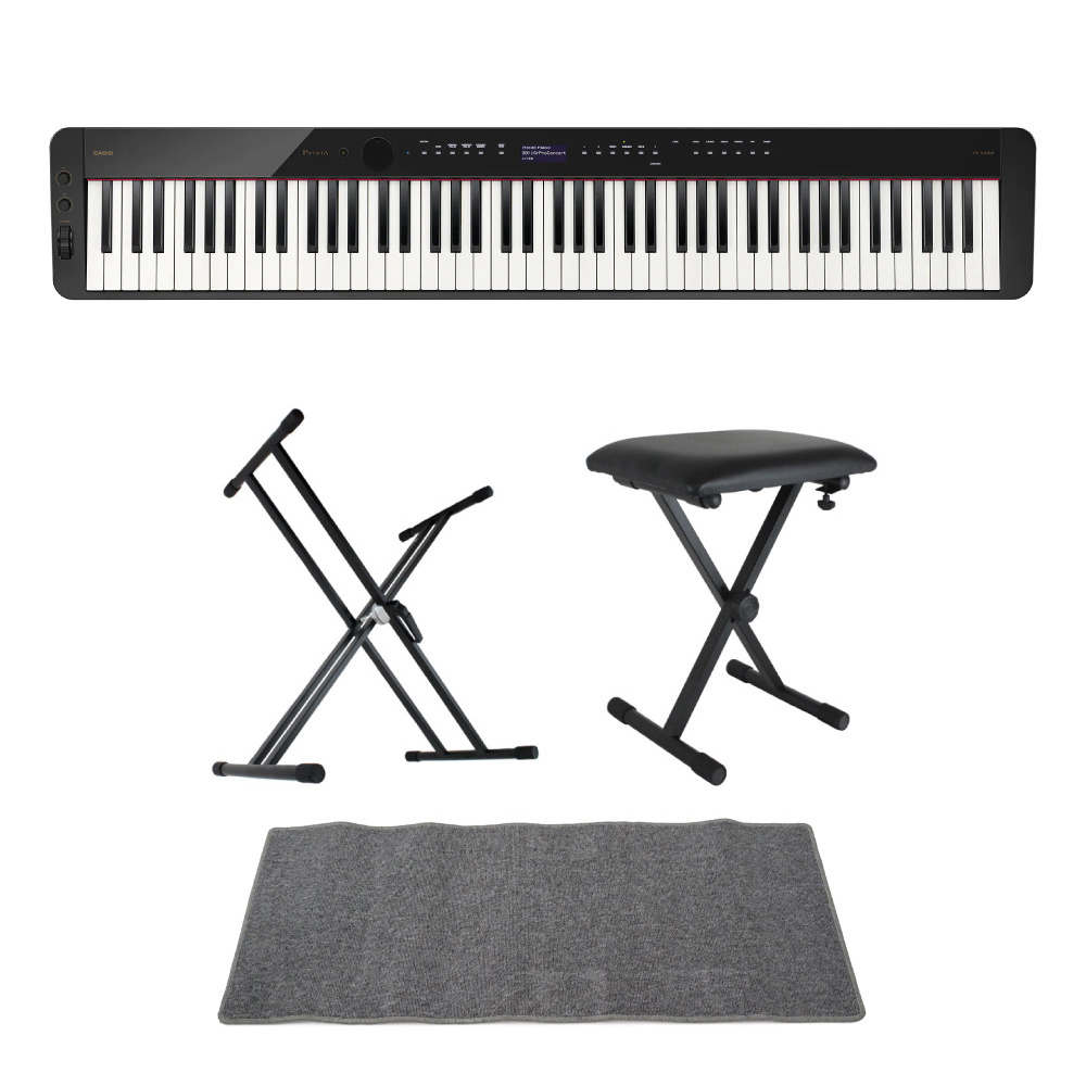 カシオ CASIO Privia PX-S3100 BK 電子ピアノ キーボードスタンド キーボードベンチ ピアノマット(グレイ)付きセット(カシオ  プリヴィア スリムボディ 豊富な音色 ブラック) | chuya-online.com 全国どこでも送料無料の楽器店