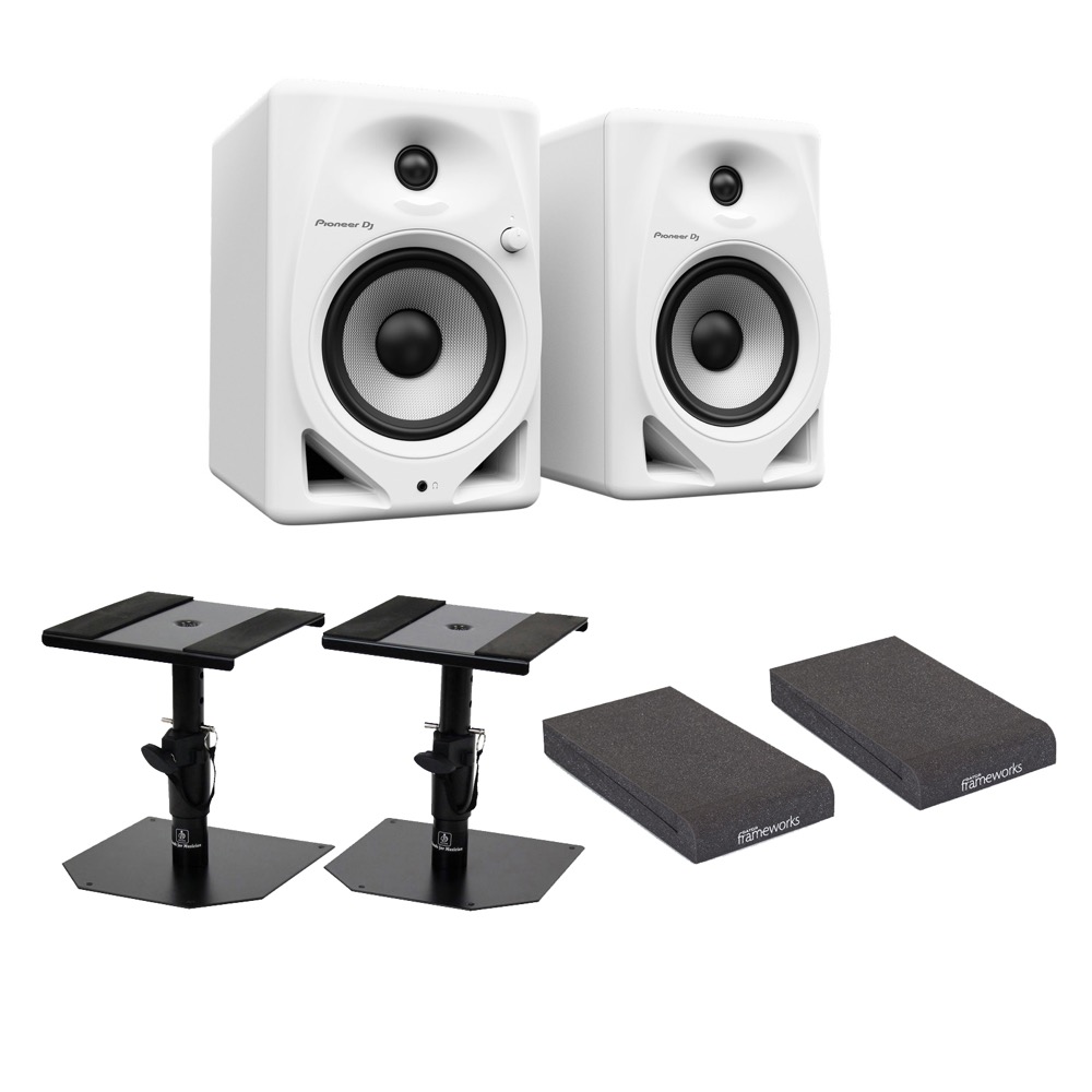 Pioneer DJ DM-50D-W White パワードモニタースピーカー 1ペア（2台） スピーカースタンド アイソレーションパッド付きセット