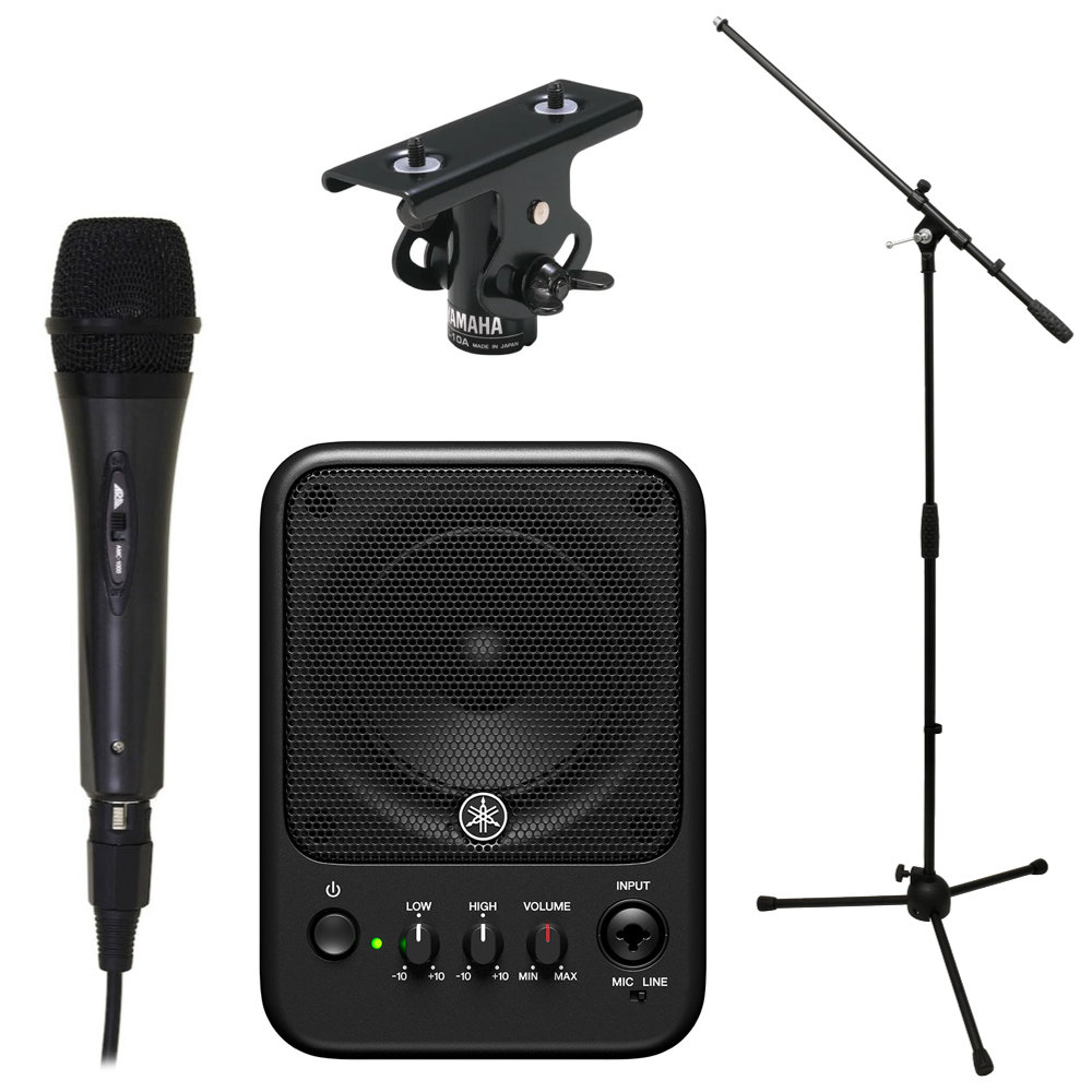 YAMAHA MS101-4 パワードモニタースピーカー 1本 ダイナミックマイク(ARIA AMC-1000)・スタンド・アダプター付きセット