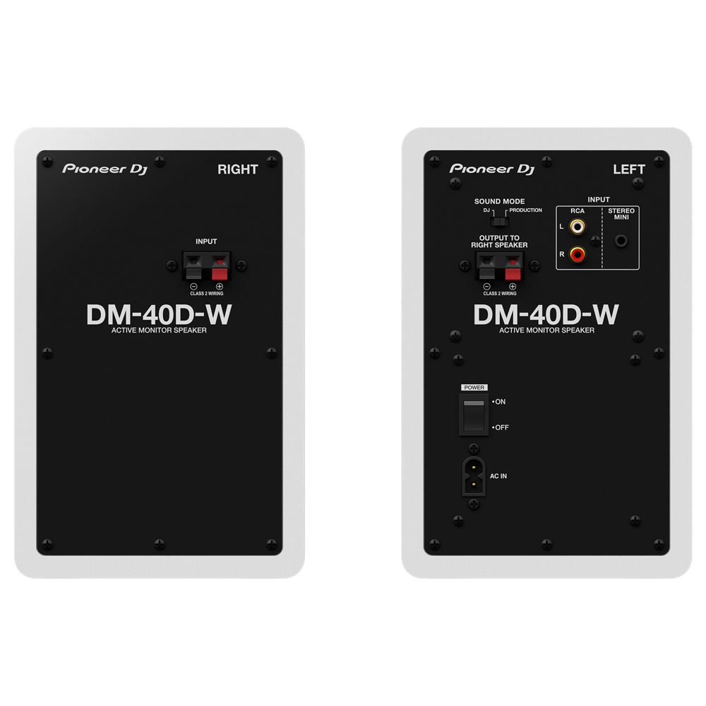 Pioneer DJ DM-40D White パワードモニタースピーカー 1ペア（2台） ホワイト 白 アイソレーションパッド付きセット 背面画像