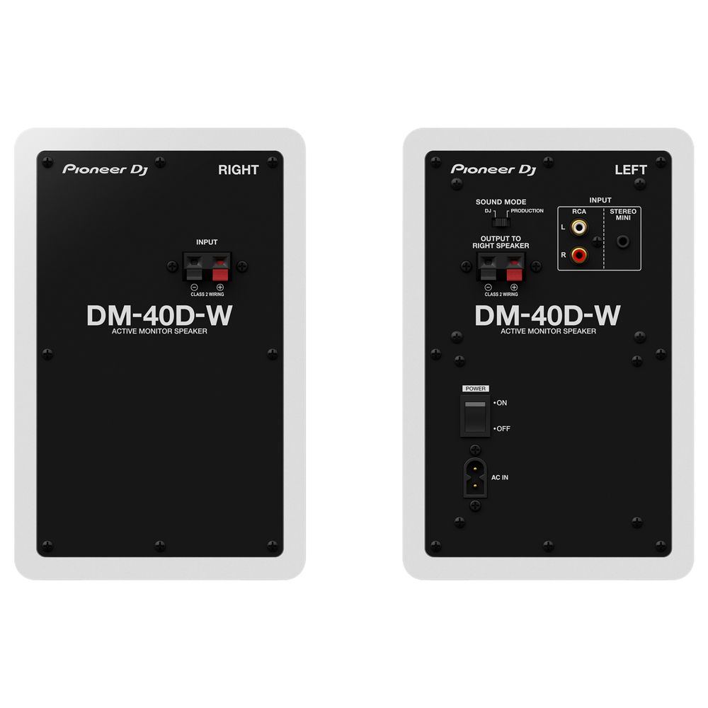 Pioneer DJ DM-40D White パワードモニタースピーカー 1ペア(2台) ホワイト 白 スピーカースタンド アイソレーションパッド付きセット 背面画像