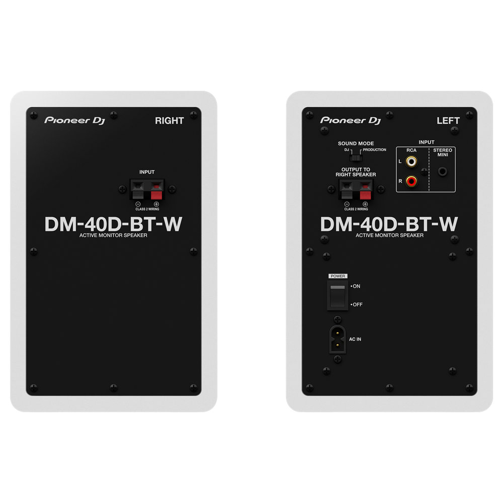 Pioneer DJ DM-40D-BT-W White Bluetooth搭載 パワードモニタースピーカー 1ペア（2台） 白 ホワイト アイソレーションパッド付きセット 背面画像