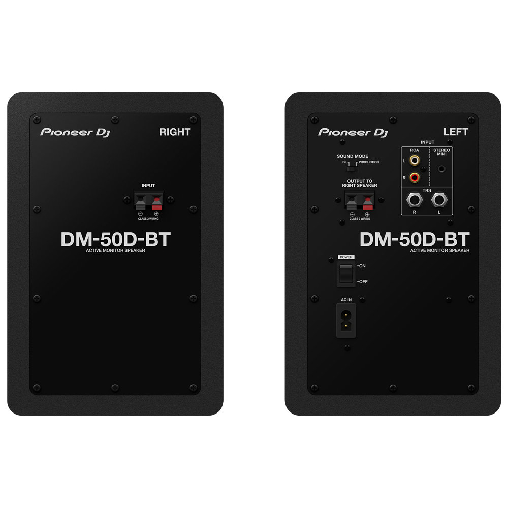 Pioneer DJ DM-50D-BT Black Bluetooth搭載 パワードモニタースピーカー 1ペア（2台） Dicon Audio SS-032R 卓上スタンド ペア セット 背面画像