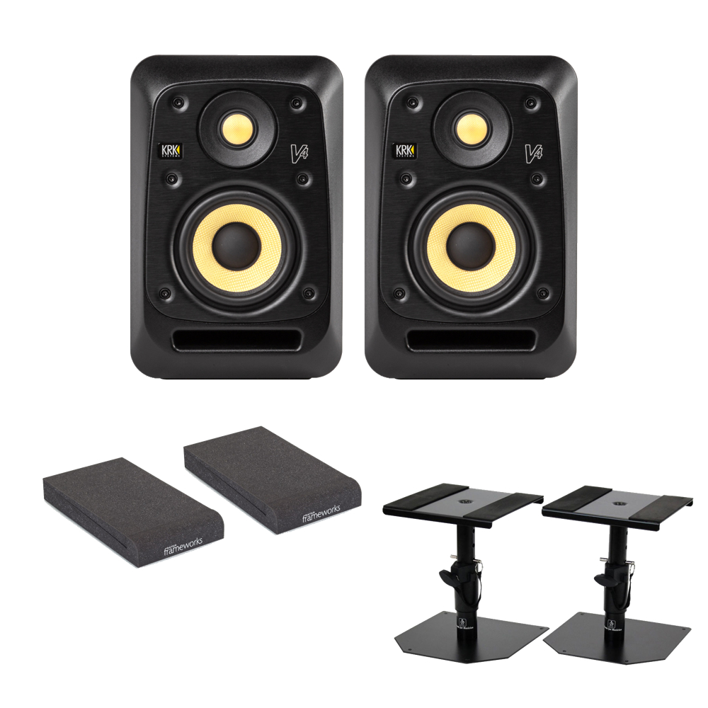 KRK SYSTEMS V4S4 Vシリーズ4 モニタースピーカー×2本（ペア） スピーカースタンド アイソレーションパッド付きセット