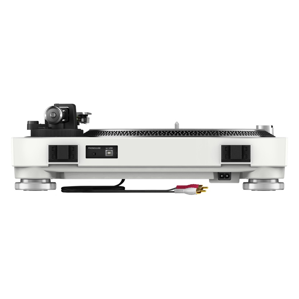 Pioneer DJ PLX-500-W White ターンテーブル リスニングセット Pioneer DJ DM-40D-W アイソレーションパッド付きセット Pioneer DJ PLX-500-W White ターンテーブルの背面画像