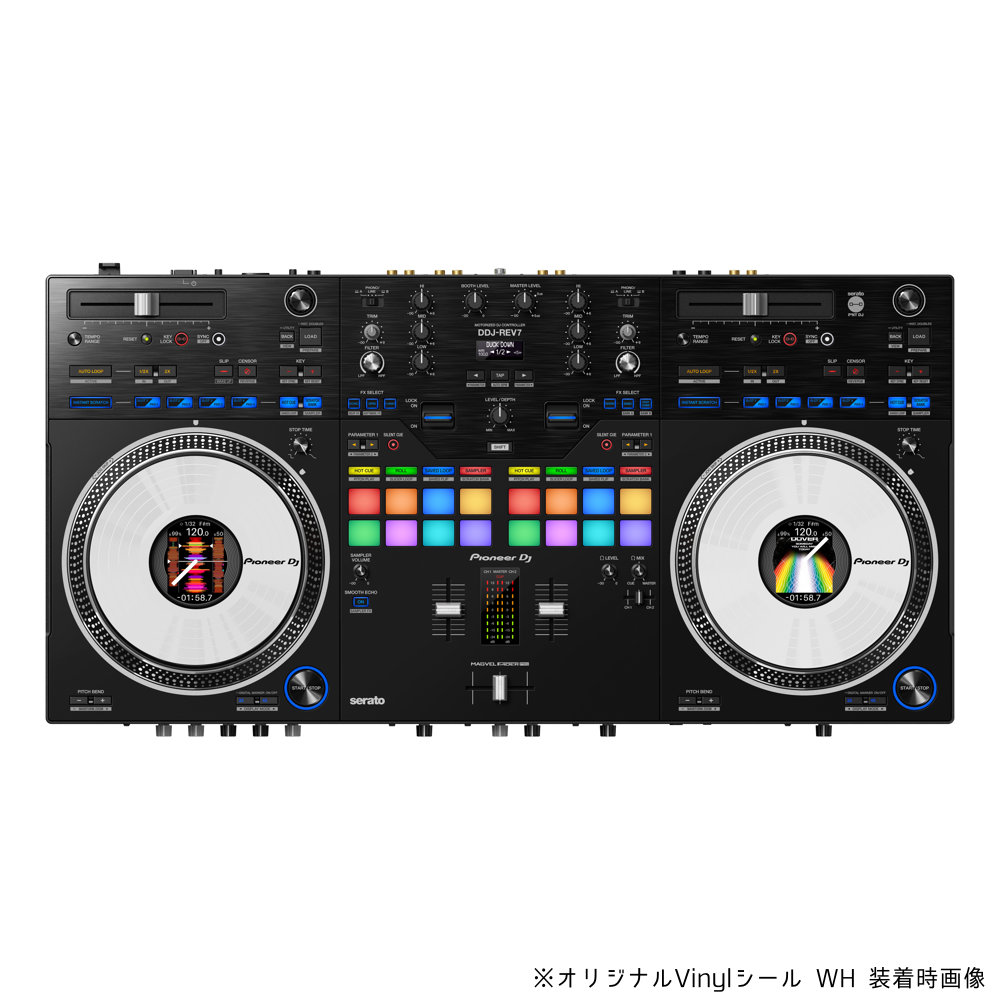 Pioneer DJ DDJ-REV7 DJコントローラー オリジナルVinylシール WH 1ペア付きセット オリジナルVinylシール WH 1ペア装着画像