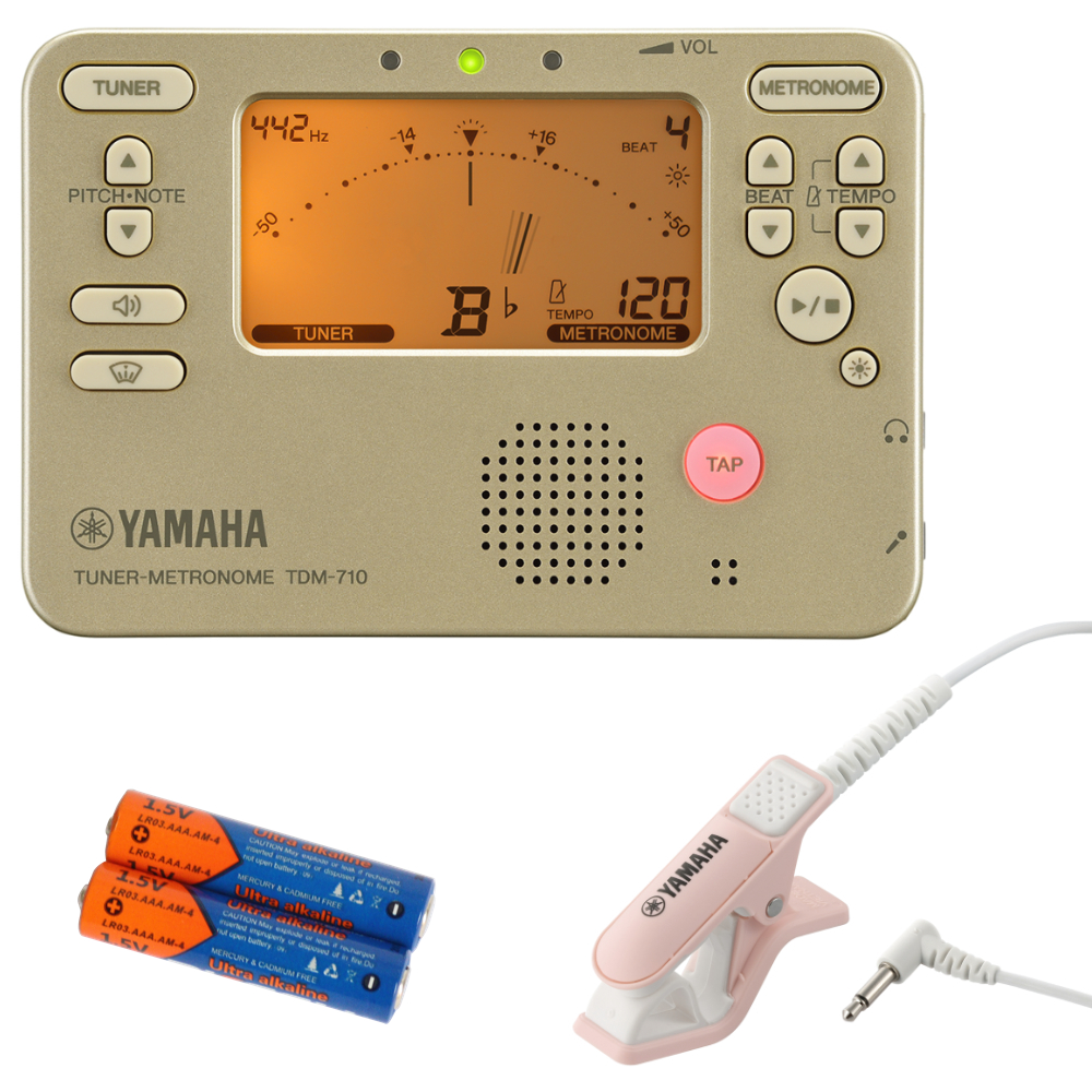 チューナー メトロノーム ヤマハ YAMAHA TDM-710GL ゴールド & TM-40PK 単4乾電池付き 吹奏楽 管楽器 弦楽器 ブラスバンド オーケストラ チューナー & マイク セット