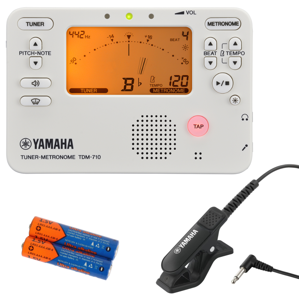 チューナー メトロノーム ヤマハ YAMAHA TDM-710IV アイボリー & TM-40BK 単4乾電池付き 吹奏楽 管楽器 弦楽器 ブラスバンド オーケストラ チューナー & マイク セット