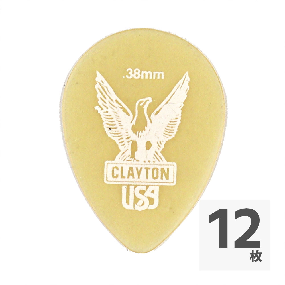 Clayton USA クレイトン UST38 Ultem Gold 0.38mm スモールティアドロップ ギターピック×12枚