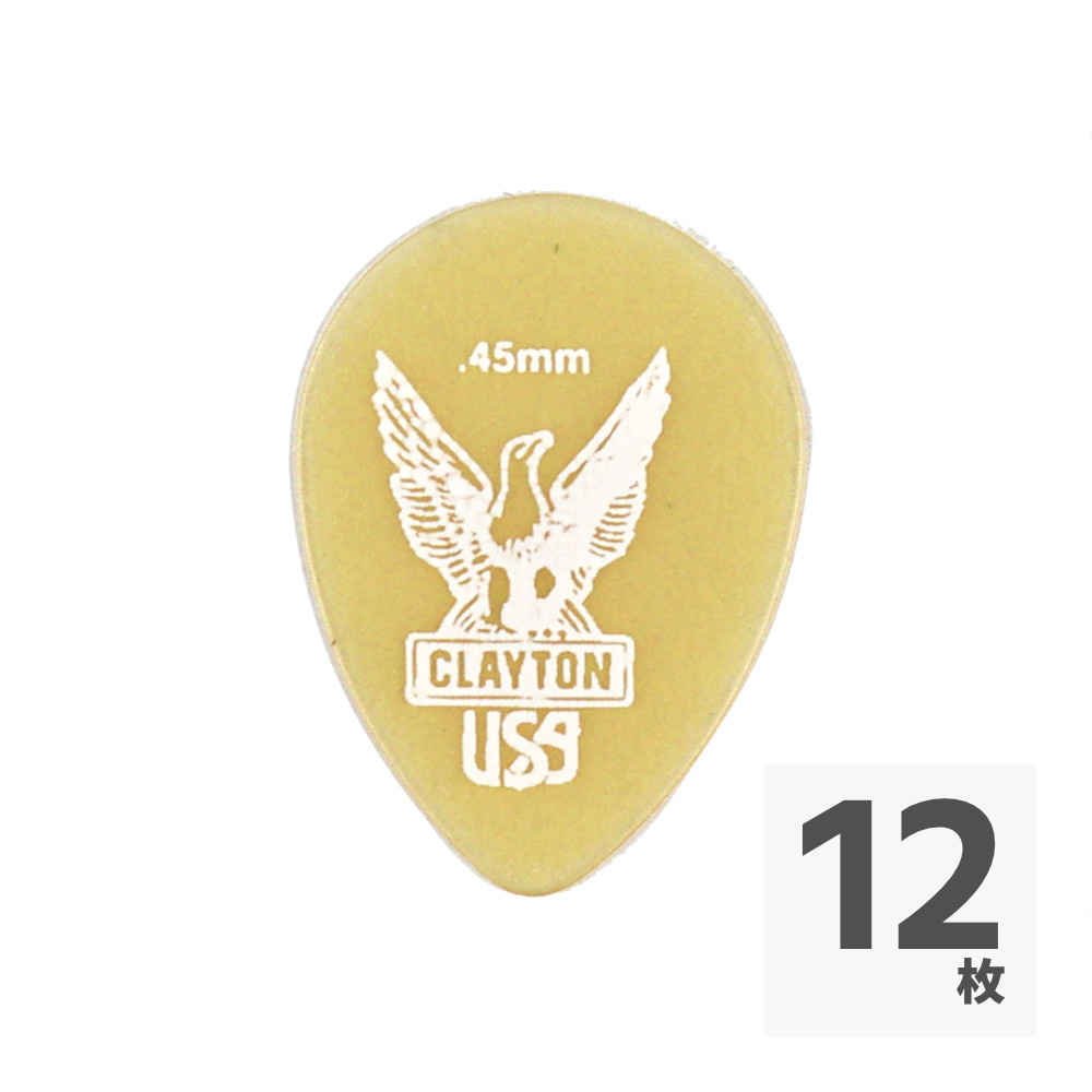 Clayton USA クレイトン UST45 Ultem Gold 0.45mm スモールティアドロップ ギターピック×12枚