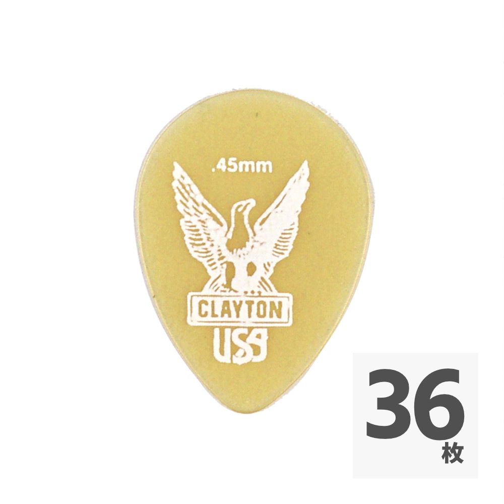 Clayton USA クレイトン UST45 Ultem Gold 0.45mm スモールティアドロップ ギターピック×36枚
