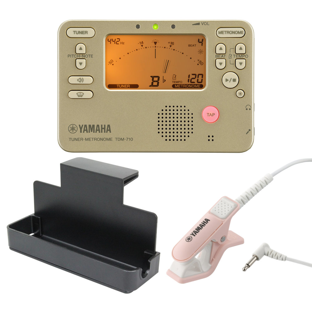 YAMAHA ヤマハ TDM-710GL ゴールド チューナーメトロノーム TM-40PK チューナーマイク 譜面台トレイラック 3点セット