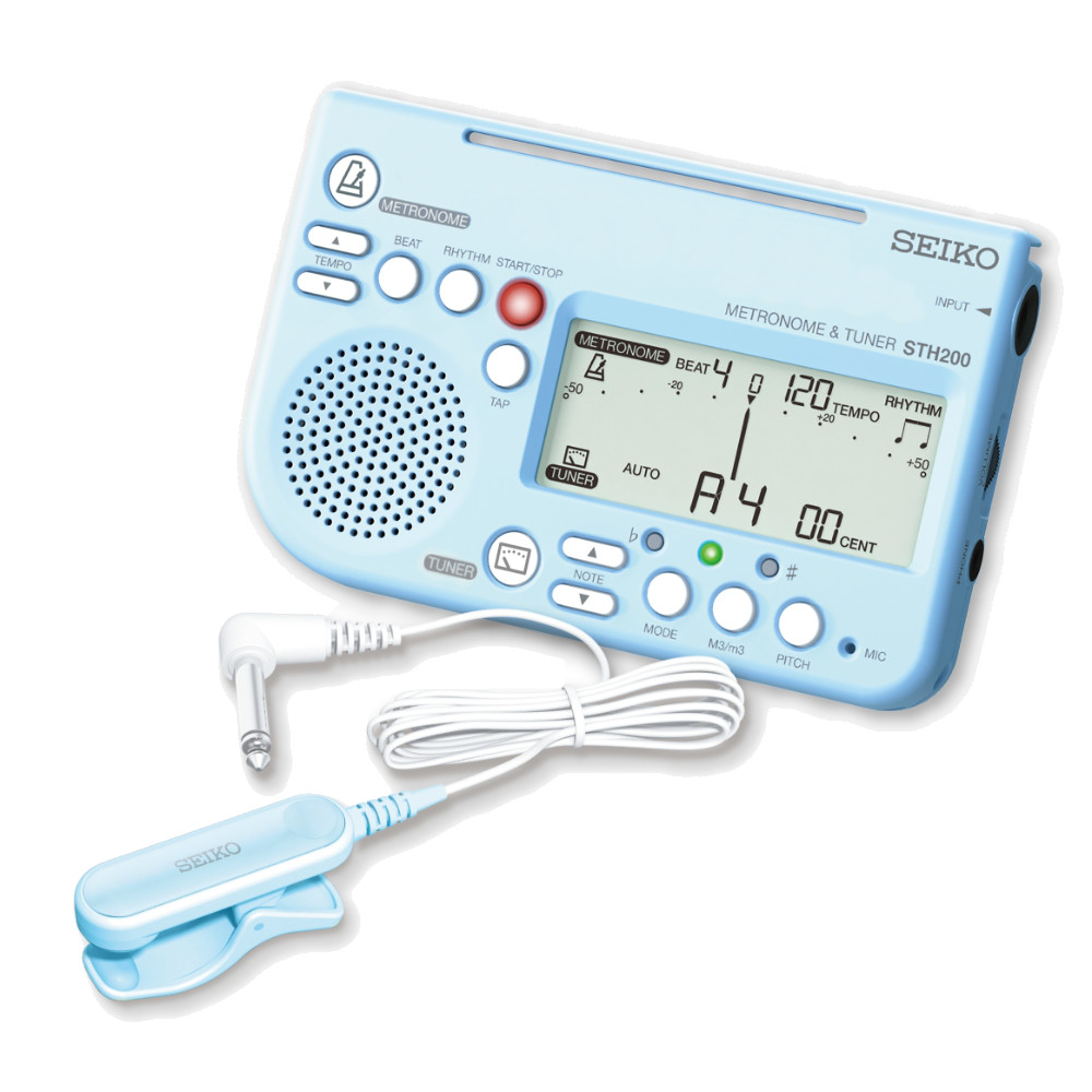 チューナーメトロノーム＆ピックアップマイク SEIKO セイコー STH200BL SP スペシャルパック ブルー 譜面台トレイラック付きセット 本体