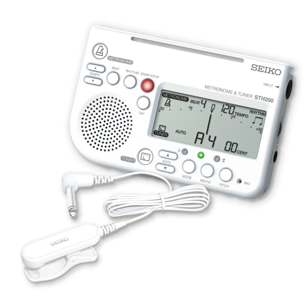 チューナーメトロノーム＆ピックアップマイク SEIKO セイコー STH200WH SP スペシャルパック ホワイト 譜面台トレイラック付きセット 本体