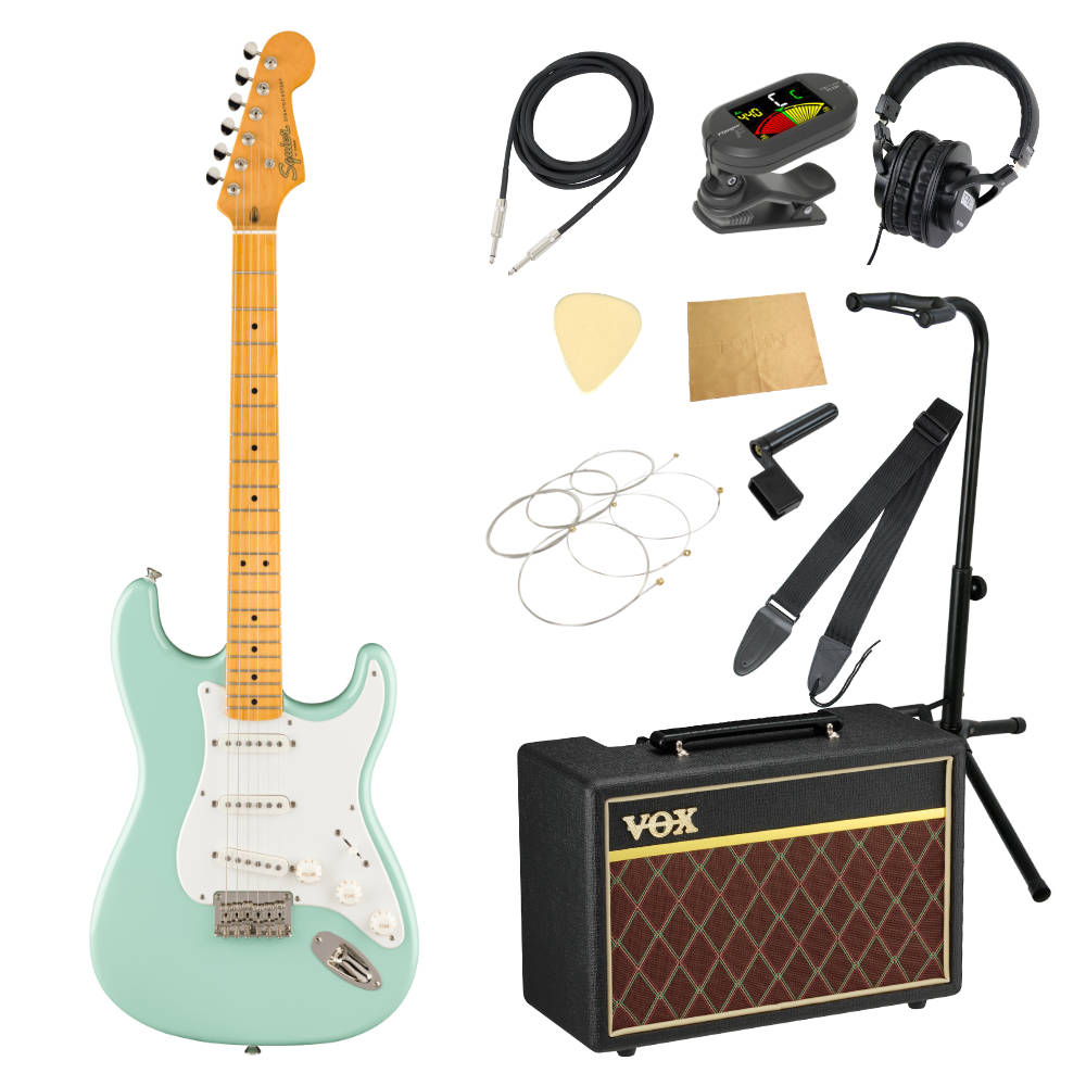 Squier スクワイア スクワイヤー Classic Vibe ’50s Stratocaster HT MN Surf Green エレキギター VOXアンプ付き 入門11点 初心者セット
