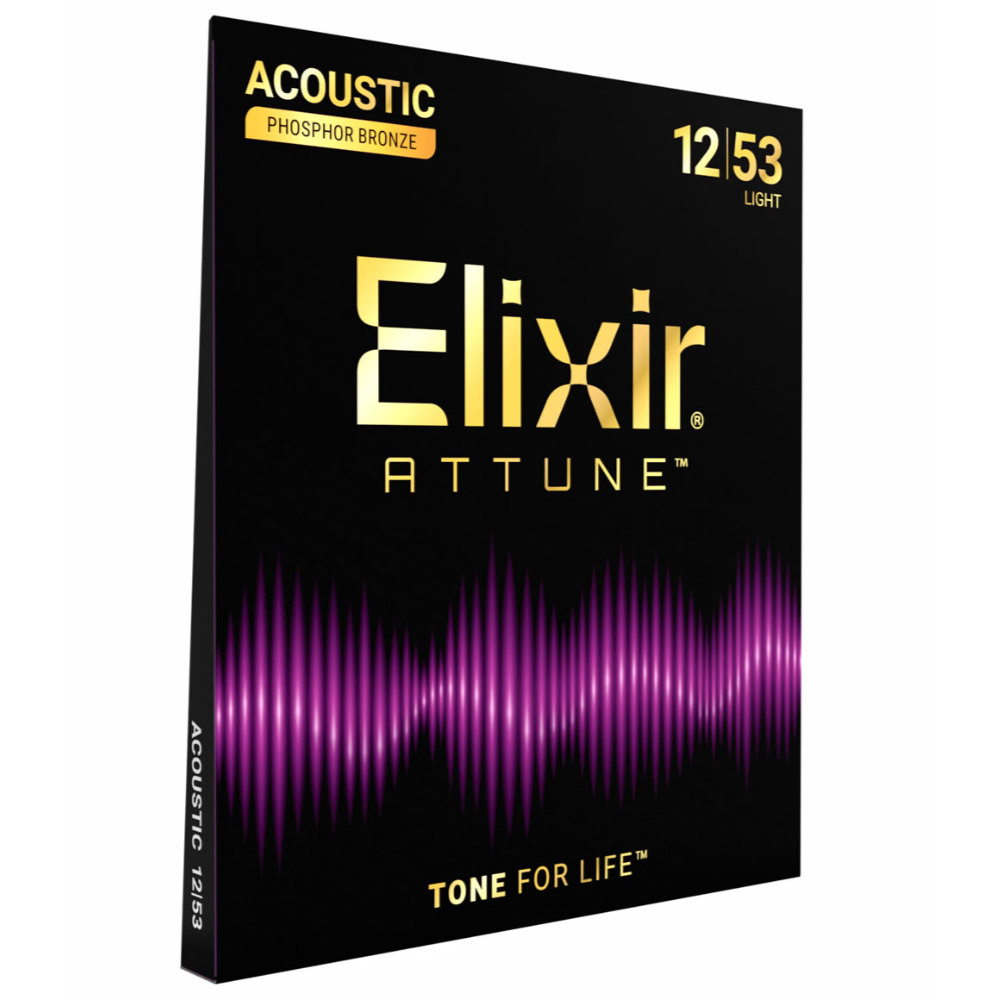 ELIXIR エリクサー 21052 ACOUSTIC ATTUNE 12-53 Phosphor Bronze Light アコースティックギター弦×3セット 斜めアングル画像