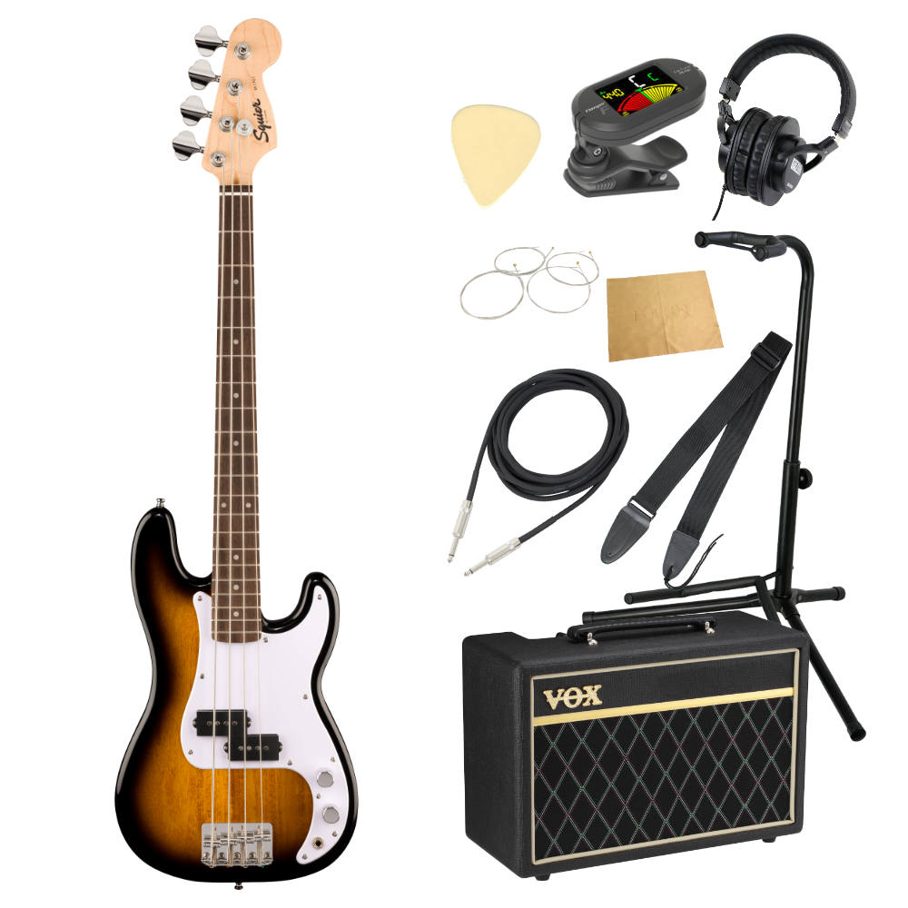 Squier スクワイア スクワイヤー Mini Precision Bass LRL 2-Color Sunburst エレキベース VOXアンプ付き 入門10点 初心者セット