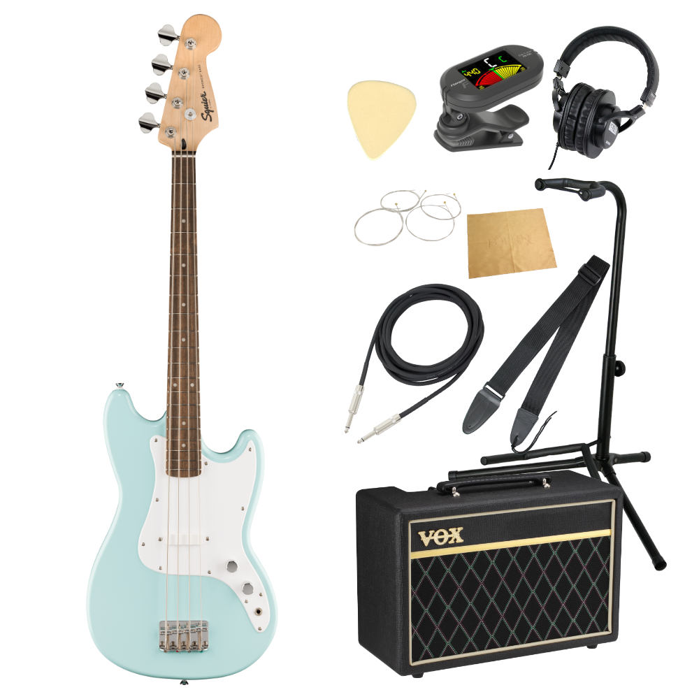 Squier スクワイア スクワイヤー Sonic Bronco Bass LRL Daphne Blue エレキベース VOXアンプ付き 入門10点 初心者セット