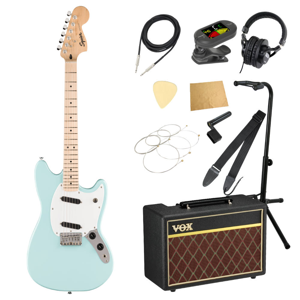 Squier スクワイア スクワイヤー Sonic Mustang MN Daphne Blue エレキギター VOXアンプ付き 入門11点 初心者セット
