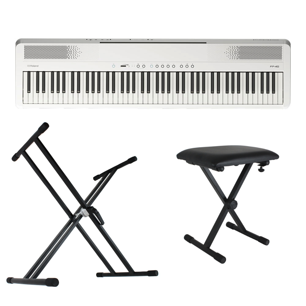 ROLAND FP-40WHB Digital Piano ホワイト 電子ピアノ X型スタンド/キーボードベンチ付きセット