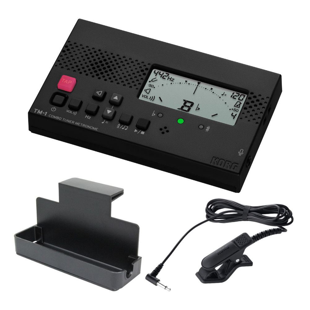 KORG TM-1 BK チューナー&メトロノーム 純正クリップマイク/譜面台トレイラック付きセット 吹奏楽 管楽器 弦楽器 ブラスバンド オーケストラ