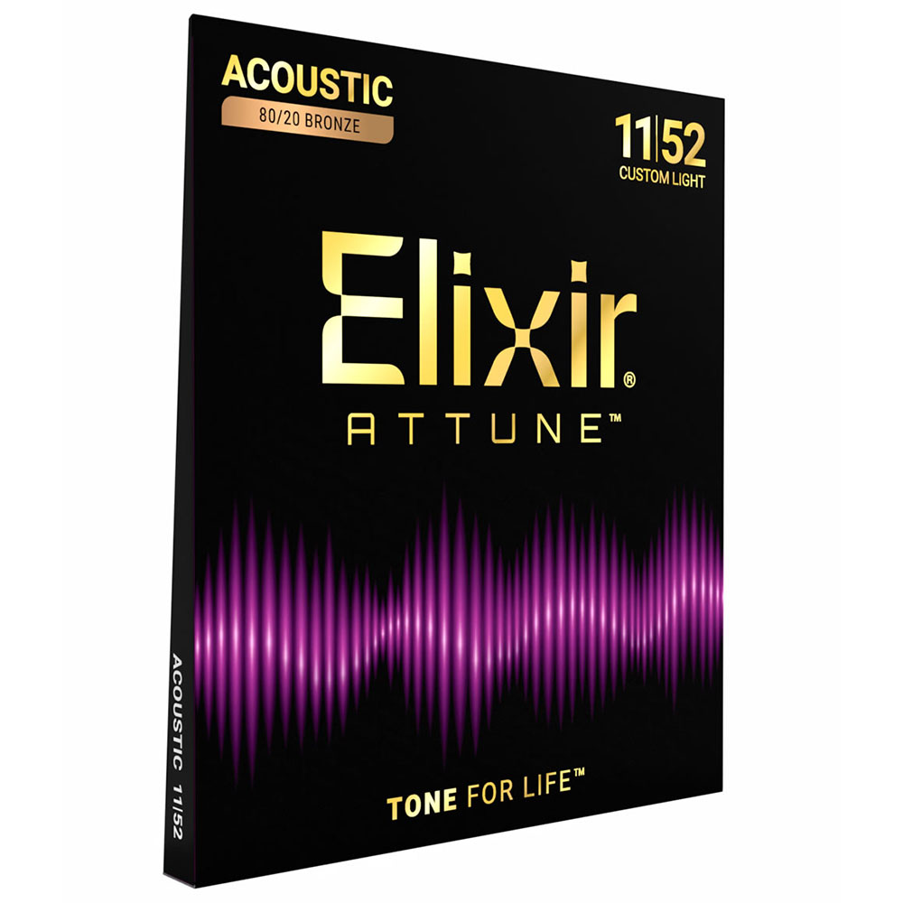 ELIXIR エリクサー 23027 ACOUSTIC ATTUNE 11-52 80/20 Bronze Custom Light アコースティックギター弦×3セット 全体